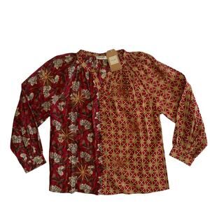 Tru Luxe Jeans Women's Size M Embroidered Button Up Floral Tunic Top Blouse New